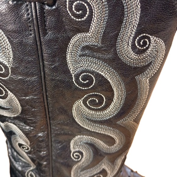 Tony Lama Ostrich Western Boots Mens 8.5D Round Toe Black Leather Classic Cowboy - Picture 11 of 16